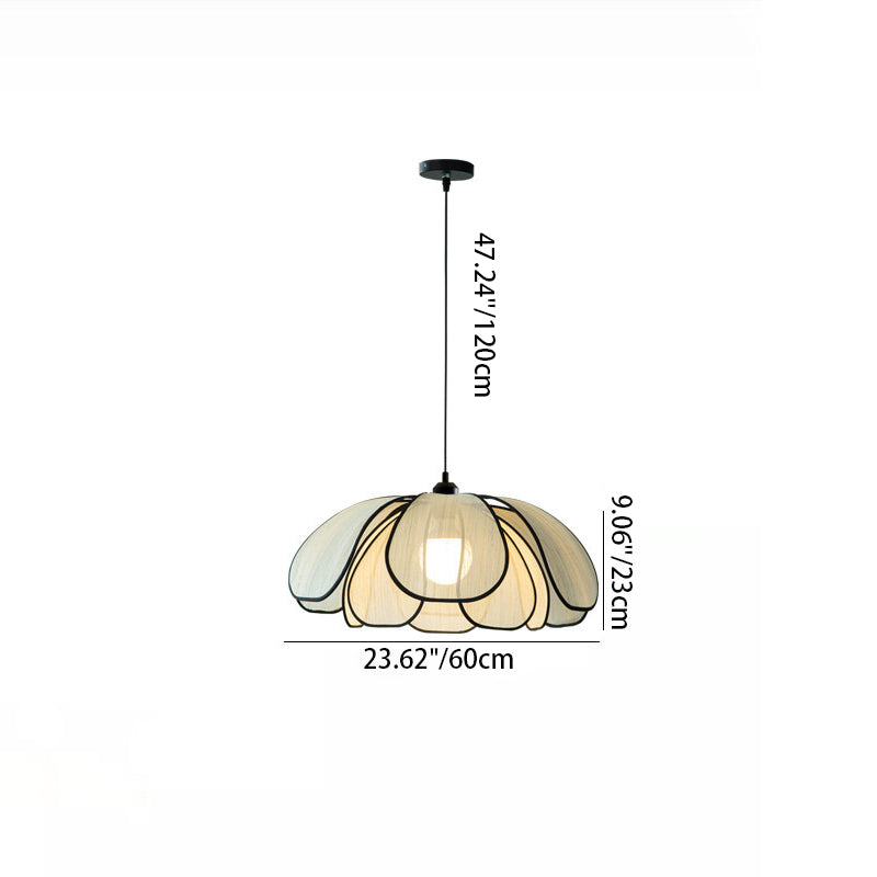 Suspension lumineuse à 1 lumière en fibre végétale avec pétales nordiques contemporains en fer pour salle à manger 