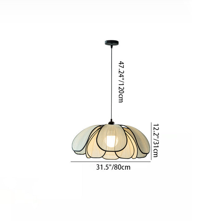 Suspension lumineuse à 1 lumière en fibre végétale avec pétales nordiques contemporains en fer pour salle à manger 