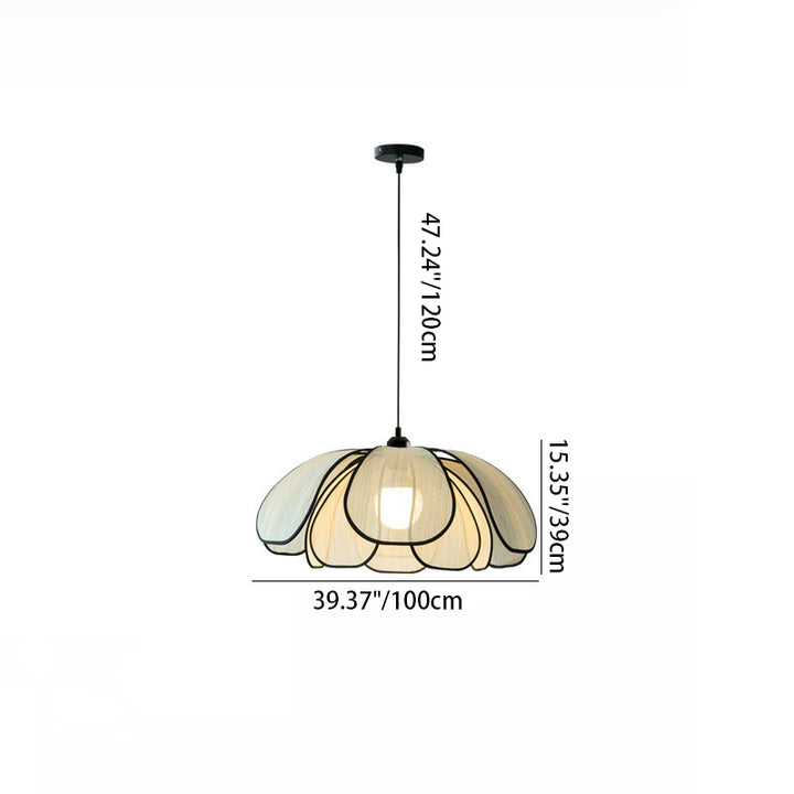 Suspension lumineuse à 1 lumière en fibre végétale avec pétales nordiques contemporains en fer pour salle à manger 