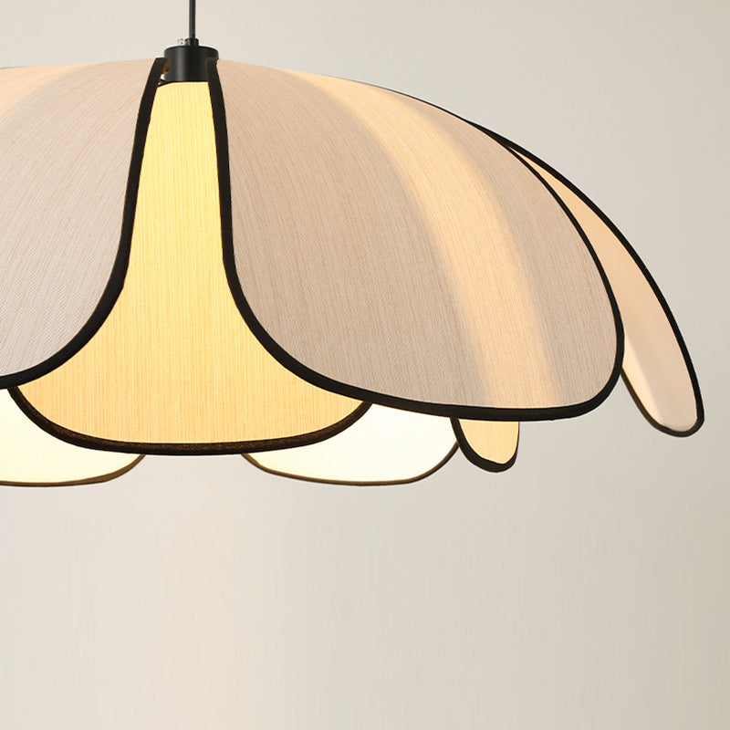 Suspension lumineuse à 1 lumière en fibre végétale avec pétales nordiques contemporains en fer pour salle à manger 