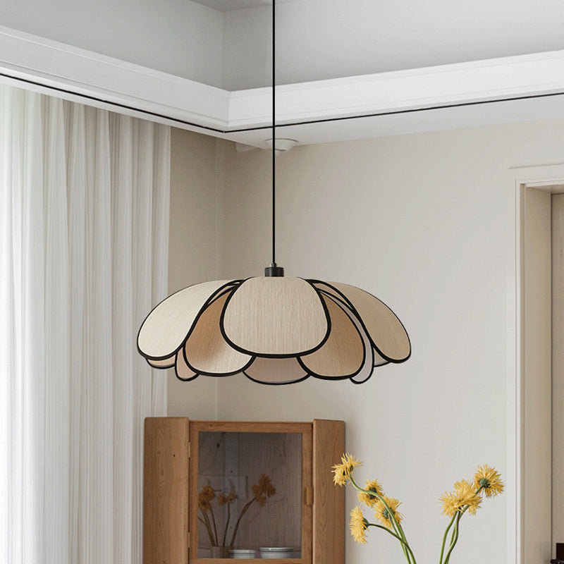 Suspension lumineuse à 1 lumière en fibre végétale avec pétales nordiques contemporains en fer pour salle à manger 