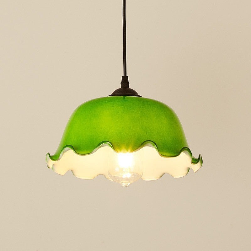 Traditional Vintage Flower Lotus Leaf Petal Hardware Glass 1-Light Pendant Light For Dining Room
