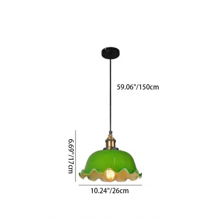 Traditional Vintage Flower Lotus Leaf Petal Hardware Glass 1-Light Pendant Light For Dining Room