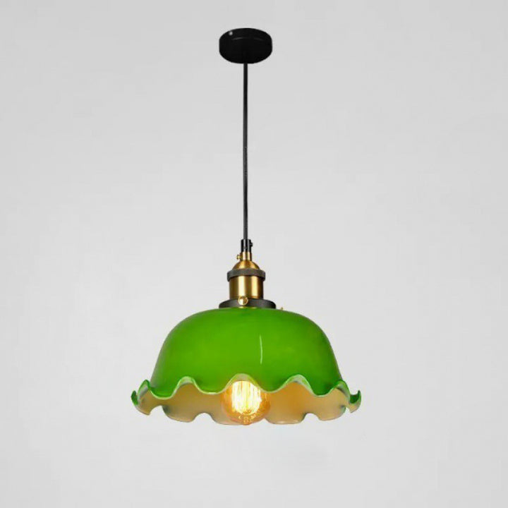 Traditional Vintage Flower Lotus Leaf Petal Hardware Glass 1-Light Pendant Light For Dining Room