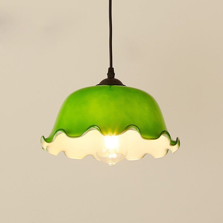 Traditional Vintage Flower Lotus Leaf Petal Hardware Glass 1-Light Pendant Light For Dining Room