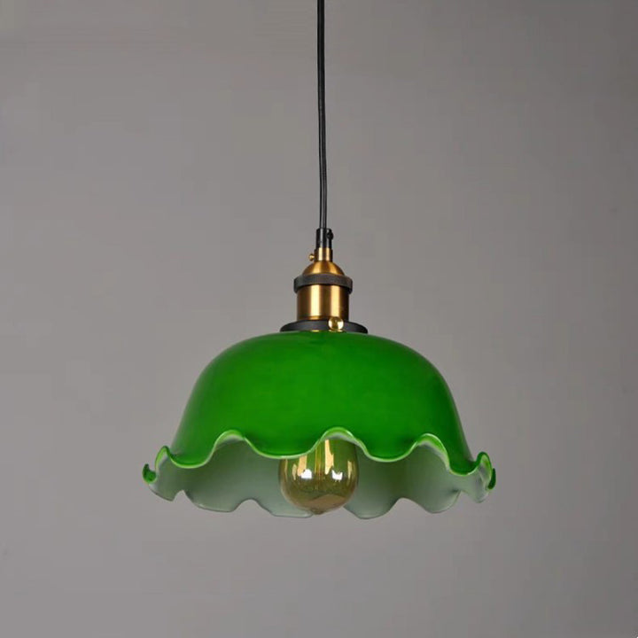 Traditional Vintage Flower Lotus Leaf Petal Hardware Glass 1-Light Pendant Light For Dining Room