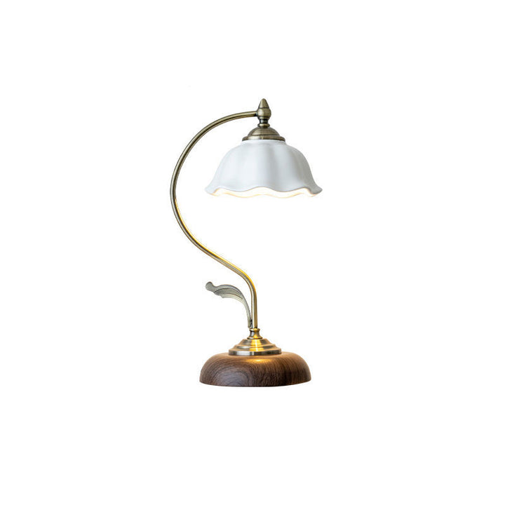 Lampe de table contemporaine rétro en dôme de fleur en fer, verre et céramique à 1 lumière pour chambre 