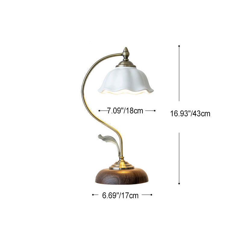 Lampe de table contemporaine rétro en dôme de fleur en fer, verre et céramique à 1 lumière pour chambre 