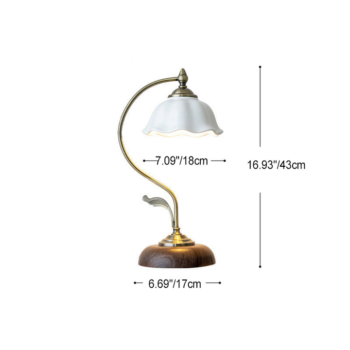 Lampe de table contemporaine rétro en dôme de fleur en fer, verre et céramique à 1 lumière pour chambre 