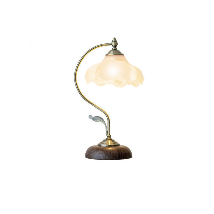 Lampe de table contemporaine rétro en dôme de fleur en fer, verre et céramique à 1 lumière pour chambre 