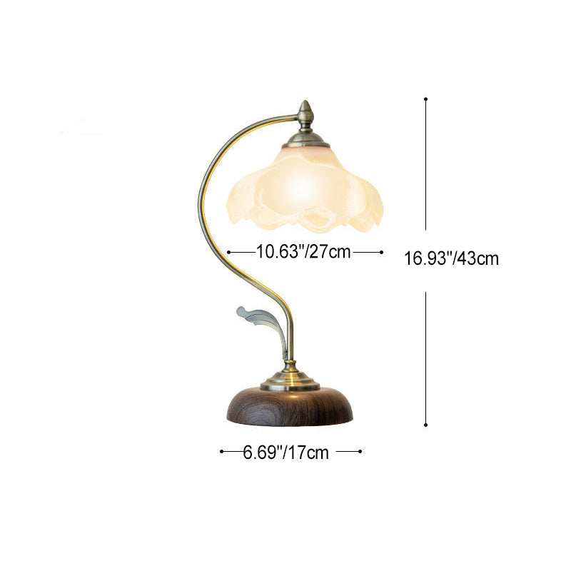 Lampe de table contemporaine rétro en dôme de fleur en fer, verre et céramique à 1 lumière pour chambre 