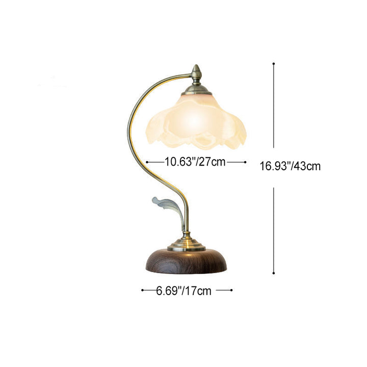 Lampe de table contemporaine rétro en dôme de fleur en fer, verre et céramique à 1 lumière pour chambre 