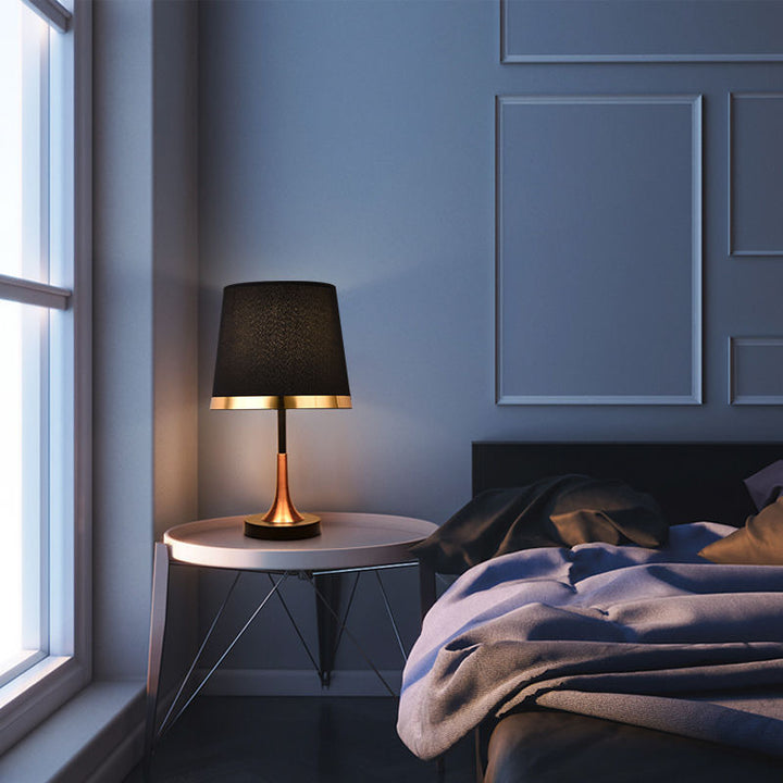 Traditional Vintage Dome Round Base Iron Fabric 1-Light Table Lamp For Bedroom