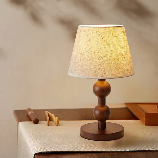 Lámpara de mesa de una luz con forma cónica de columna de bola de madera retro contemporánea para dormitorio 