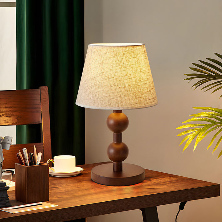Lámpara de mesa de una luz con forma cónica de columna de bola de madera retro contemporánea para dormitorio 