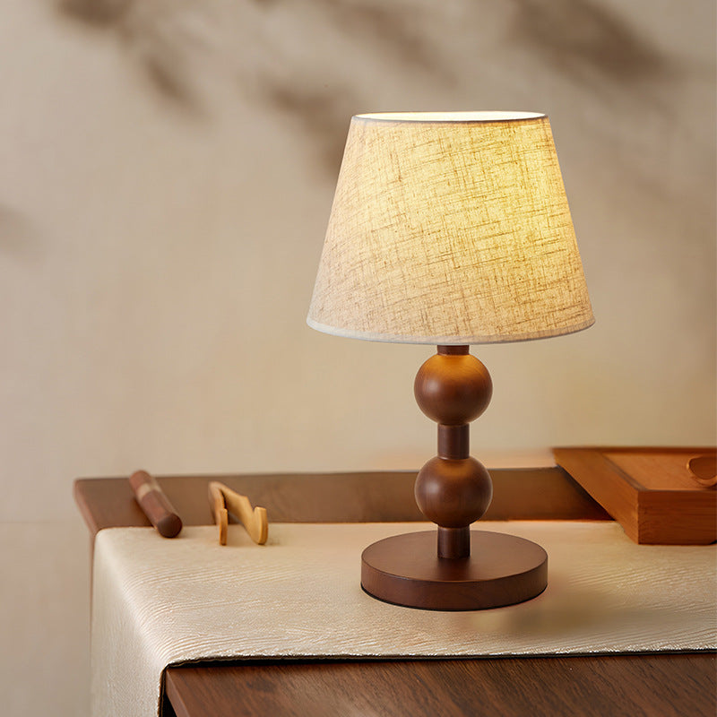 Lámpara de mesa de una luz con forma cónica de columna de bola de madera retro contemporánea para dormitorio 
