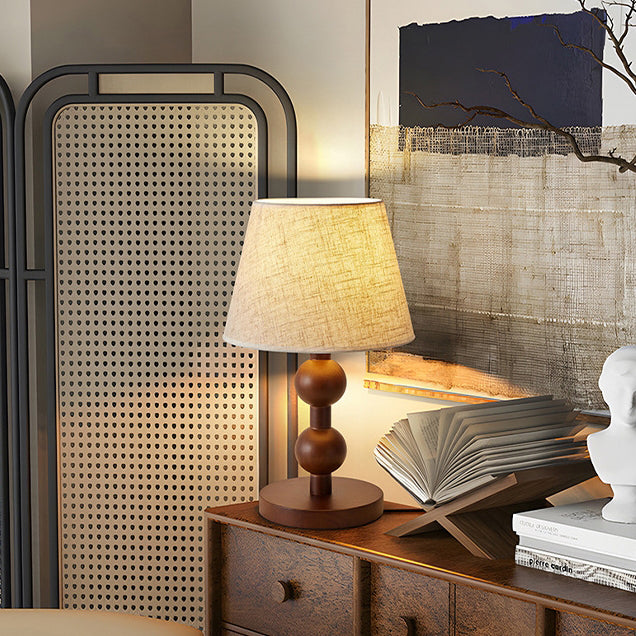 Lámpara de mesa de una luz con forma cónica de columna de bola de madera retro contemporánea para dormitorio 
