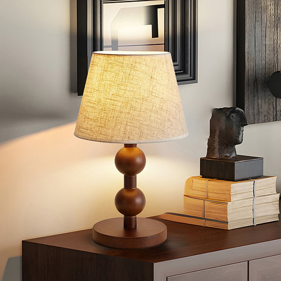 Lámpara de mesa de una luz con forma cónica de columna de bola de madera retro contemporánea para dormitorio 