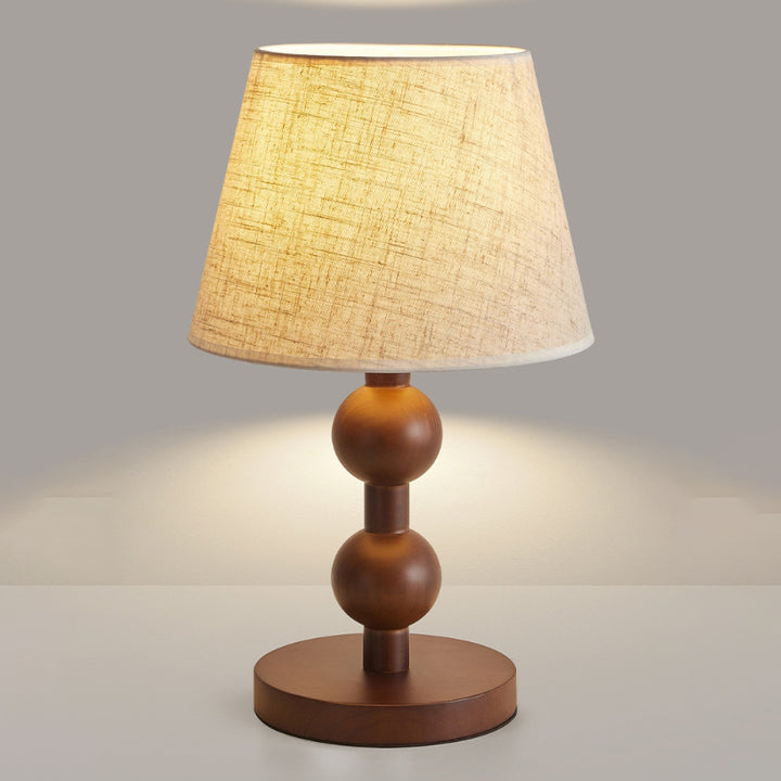 Lámpara de mesa de una luz con forma cónica de columna de bola de madera retro contemporánea para dormitorio 