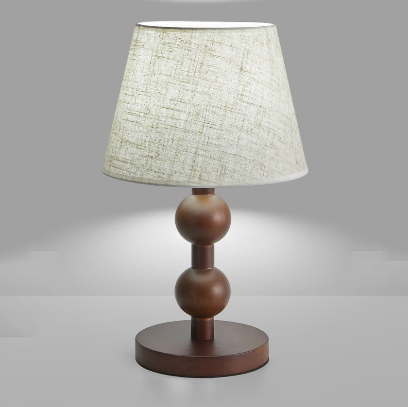 Lámpara de mesa de una luz con forma cónica de columna de bola de madera retro contemporánea para dormitorio 