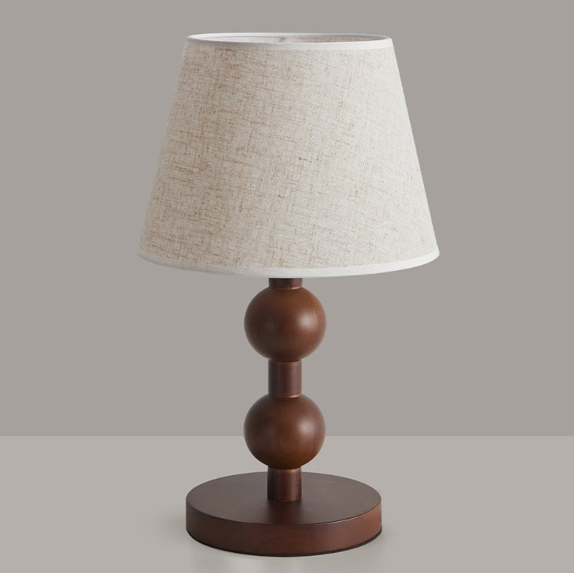 Lámpara de mesa de una luz con forma cónica de columna de bola de madera retro contemporánea para dormitorio 