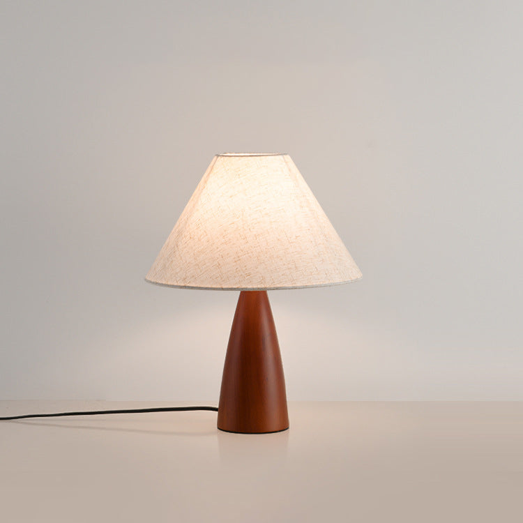 Lampe de table 1 lumière en bois avec abat-jour conique plissé rétro contemporain motif fleur en tissu pour chambre 