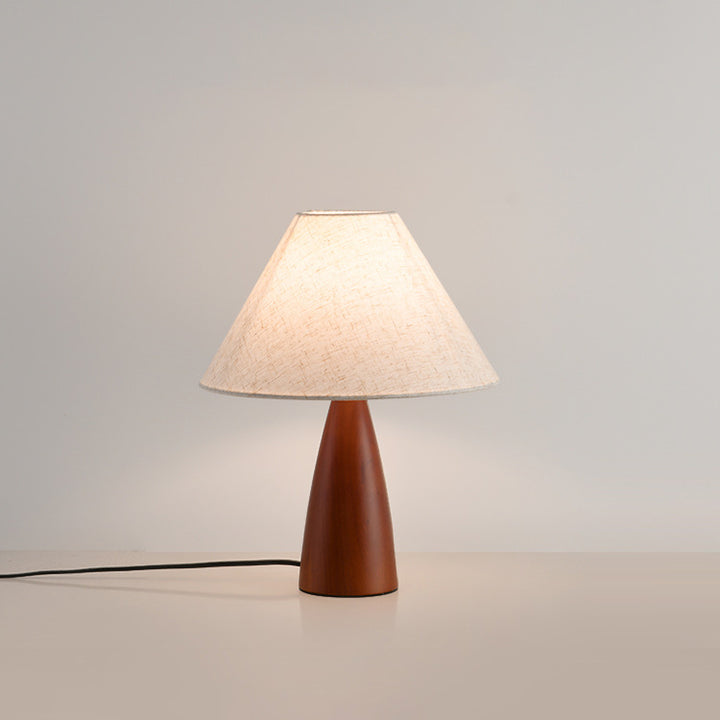 Lampe de table 1 lumière en bois avec abat-jour conique plissé rétro contemporain motif fleur en tissu pour chambre 