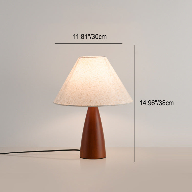 Lampe de table 1 lumière en bois avec abat-jour conique plissé rétro contemporain motif fleur en tissu pour chambre 