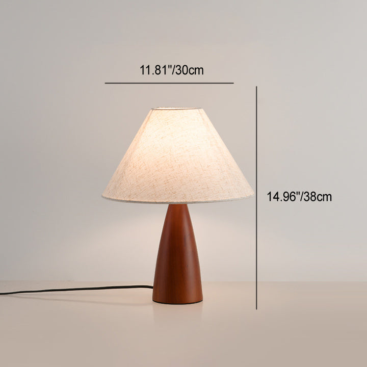 Lampe de table 1 lumière en bois avec abat-jour conique plissé rétro contemporain motif fleur en tissu pour chambre 