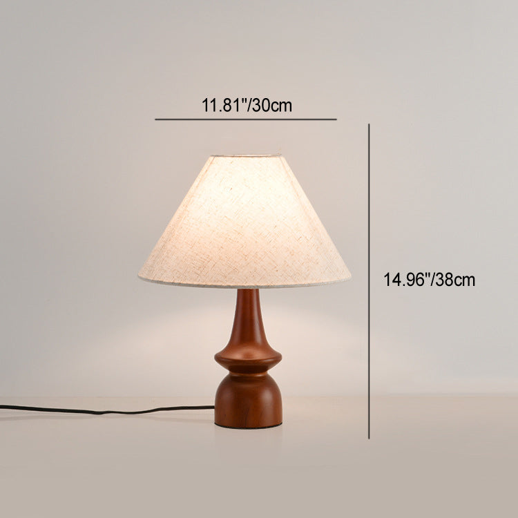 Lampe de table 1 lumière en bois avec abat-jour conique plissé rétro contemporain motif fleur en tissu pour chambre 