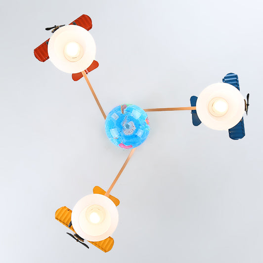 Chandelier à 3 lumières en verre pour avion global pour enfants créatifs contemporains pour chambre 