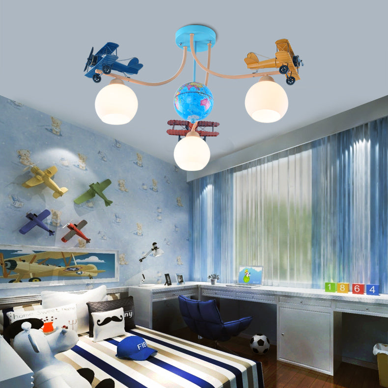 Chandelier à 3 lumières en verre pour avion global pour enfants créatifs contemporains pour chambre 