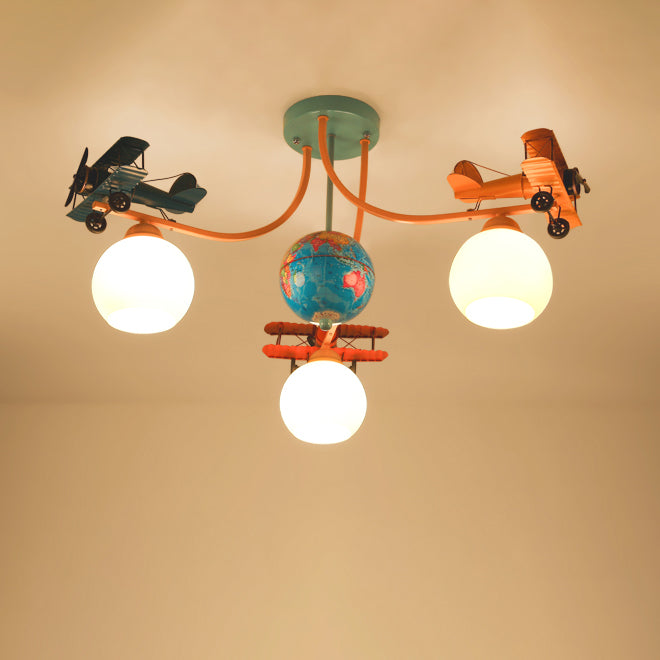 Chandelier à 3 lumières en verre pour avion global pour enfants créatifs contemporains pour chambre 