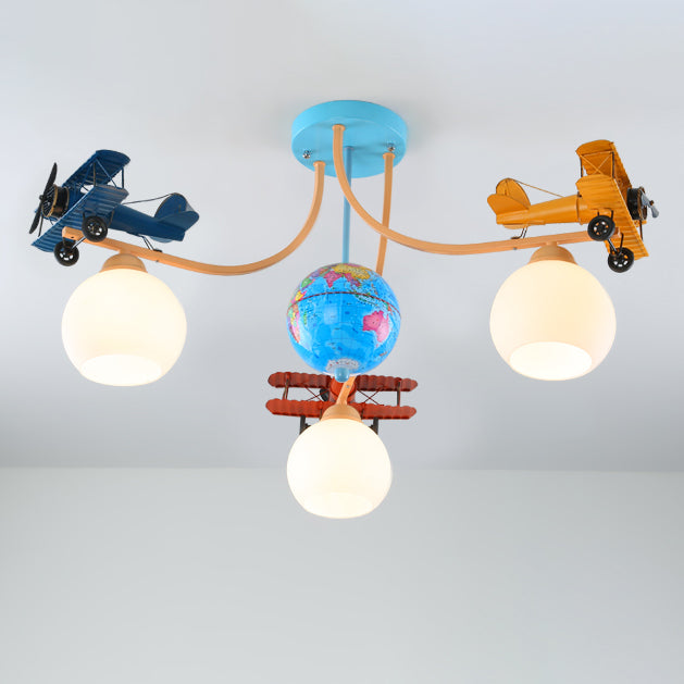 Chandelier à 3 lumières en verre pour avion global pour enfants créatifs contemporains pour chambre 