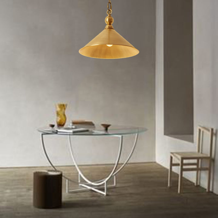 Zeitgenössische Retro-Pendelleuchte mit runder Platte aus Messing und Glas, 1 Licht, für Wohnzimmer 