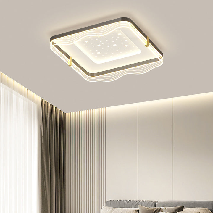 Zeitgenössische nordische Creme Runde quadratische rechteckige Himmel Muster Eisen Aluminium Acryl LED Deckenleuchte für Schlafzimmer 
