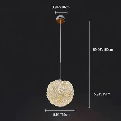 Lustre suspendu moderne en fer avec boule en cristal à 1 lumière pour salon 