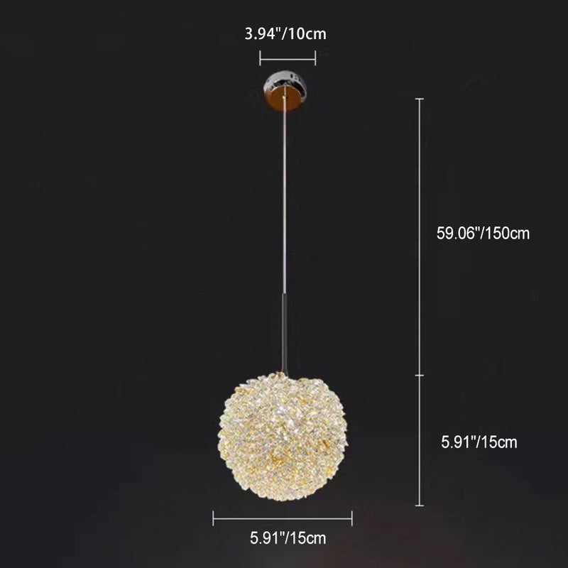 Lustre suspendu moderne en fer avec boule en cristal à 1 lumière pour salon 