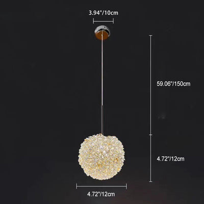 Lustre suspendu moderne en fer avec boule en cristal à 1 lumière pour salon 
