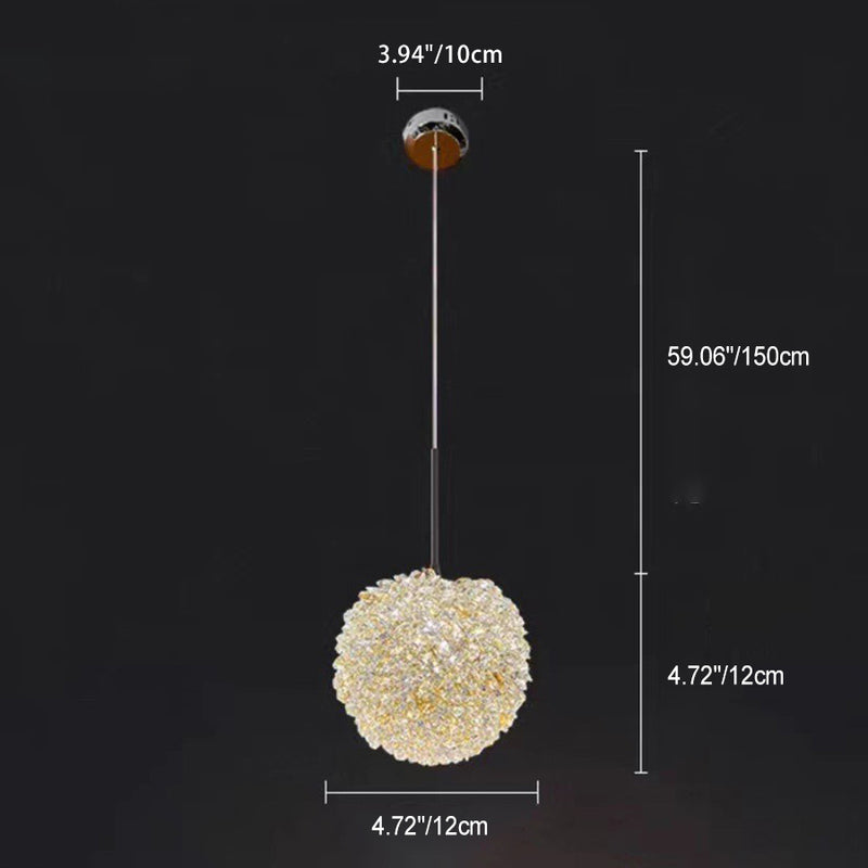 Lustre suspendu moderne en fer avec boule en cristal à 1 lumière pour salon 