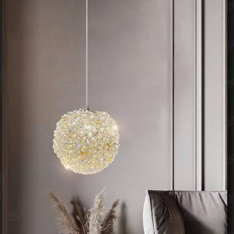 Lustre suspendu moderne en fer avec boule en cristal à 1 lumière pour salon 