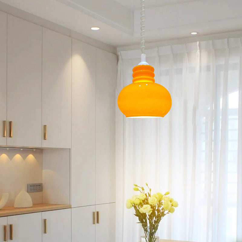 Zeitgenössische nordische einziehbare orangefarbene Glas-Hängeleuchte mit 1 Licht für Wohnzimmer 