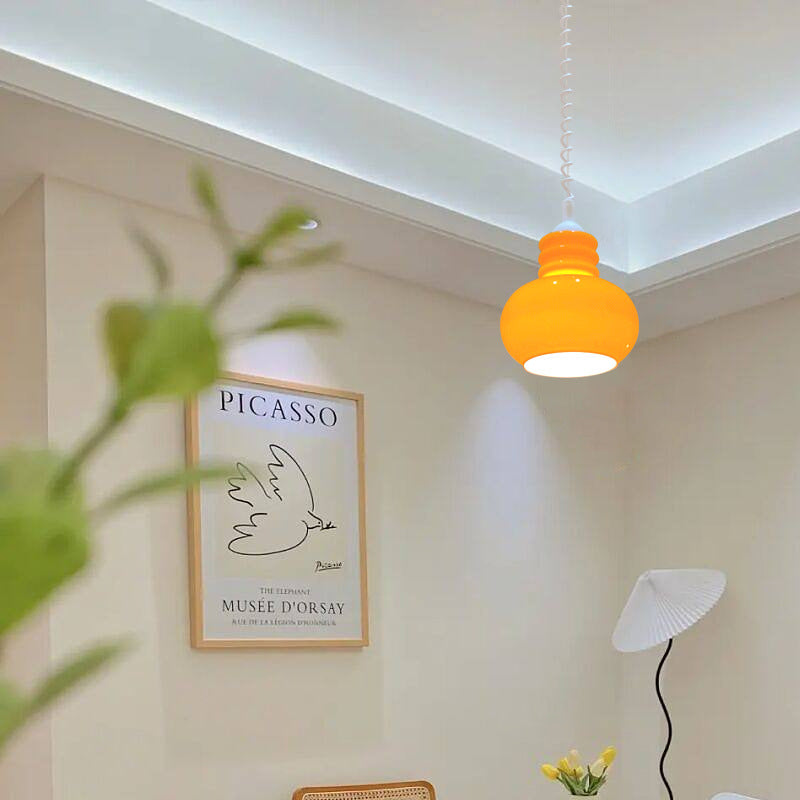 Zeitgenössische nordische einziehbare orangefarbene Glas-Hängeleuchte mit 1 Licht für Wohnzimmer 