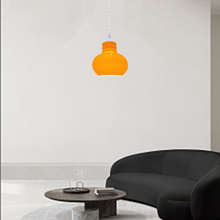 Zeitgenössische nordische einziehbare orangefarbene Glas-Hängeleuchte mit 1 Licht für Wohnzimmer 