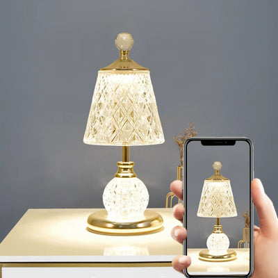 Lampe de table LED USB en verre et fer avec abat-jour tambour et base conique moderne pour chambre 