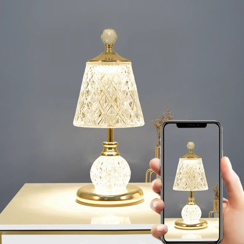 Lampe de table LED USB en verre et fer avec abat-jour tambour et base conique moderne pour chambre 