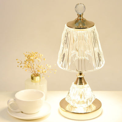 Lampe de table LED USB en verre et fer avec abat-jour tambour et base conique moderne pour chambre 