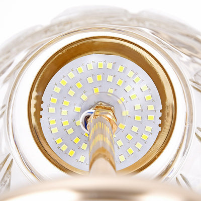Lampe de table LED USB en verre et fer avec abat-jour tambour et base conique moderne pour chambre 