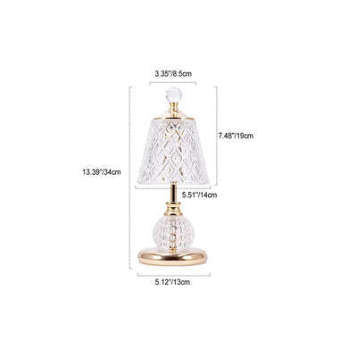 Lampe de table LED USB en verre et fer avec abat-jour tambour et base conique moderne pour chambre 