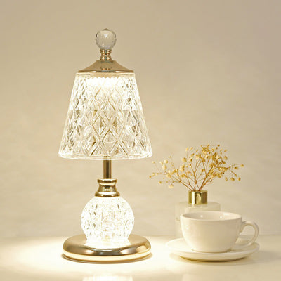 Lampe de table LED USB en verre et fer avec abat-jour tambour et base conique moderne pour chambre 
